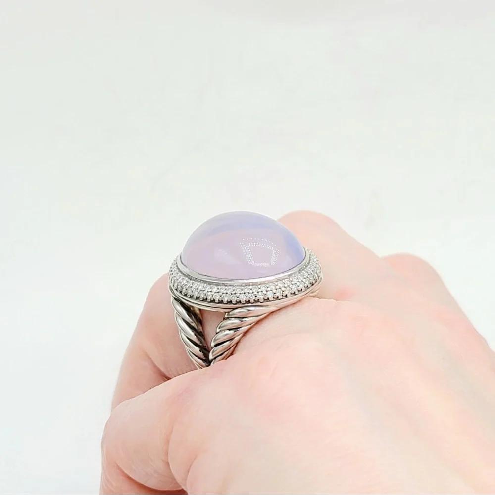 David Yurman Signature Oval Ring With Lavender Moonstone And Diamonds - Picture 10 of 15